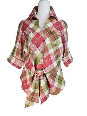 Jones New York Signature Plaid Blouse Large